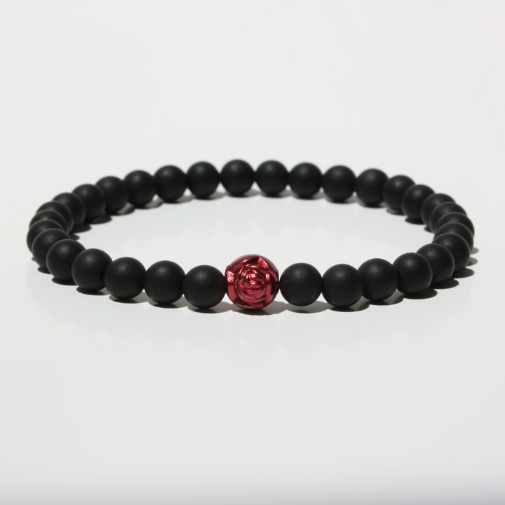 Matte Onyx Bracelet With Pink Rose
