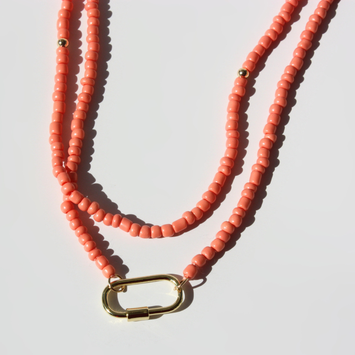Modular Beaded Multi-Way Wrap Necklace - 48 Inch Long-Strand with Gold Filled Carabiner Clasp