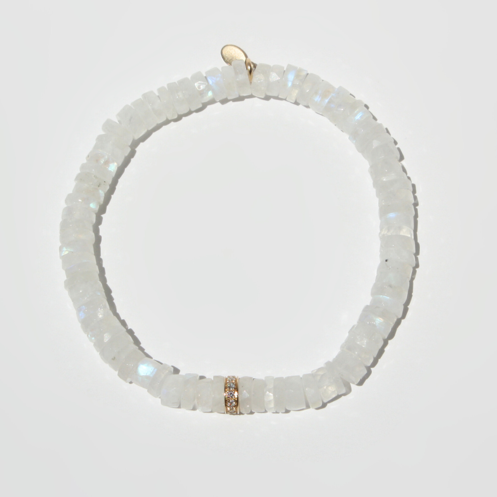 14K Gold Diamond Rondelle Moonstone Bracelet