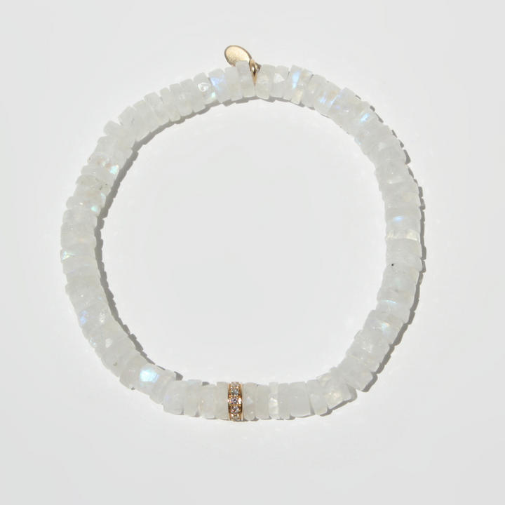 14K Gold Diamond Rondelle Moonstone Bracelet