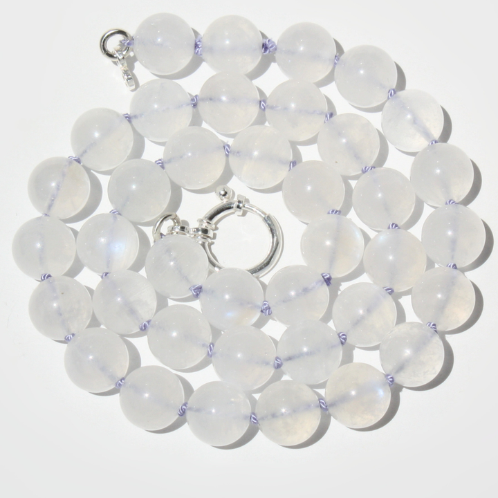 Moonstone Necklace - Statement Choker, Hand-Knotted in Silk with Sterling Silver Interlocking Clasp