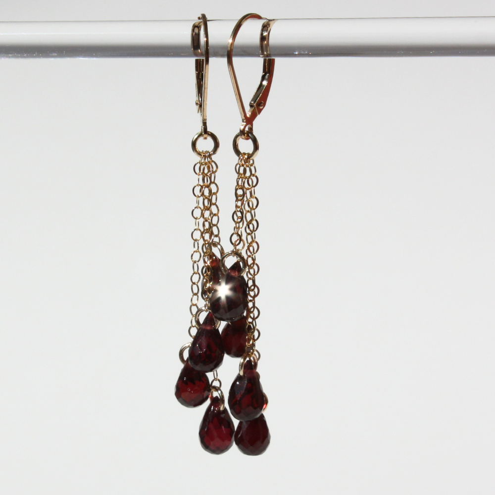 Vintage-Inspired Natural Garnet Drop Cluster Earrings