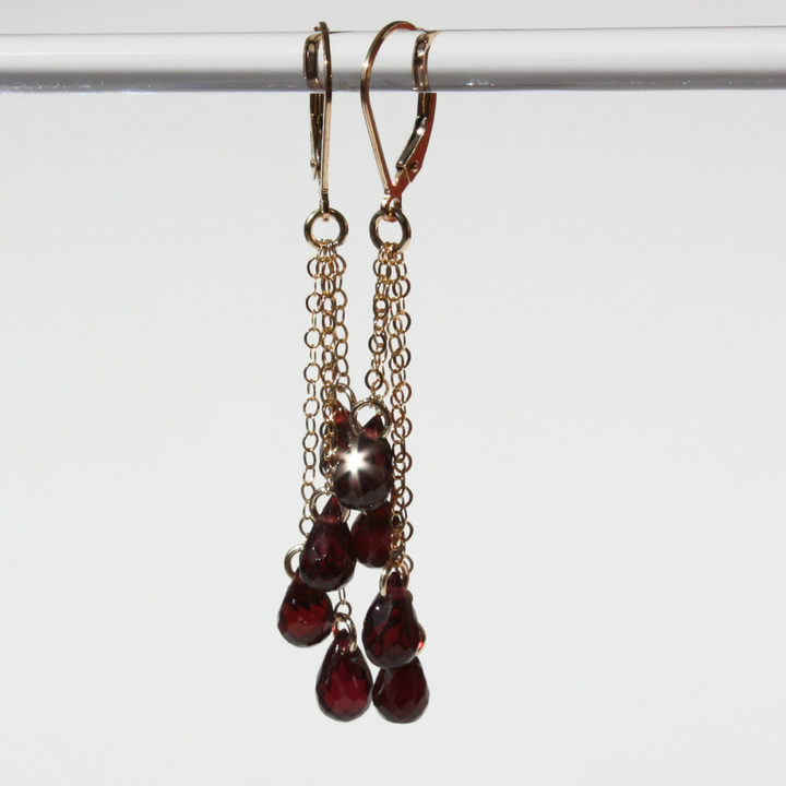 Vintage-Inspired Natural Garnet Drop Cluster Earrings