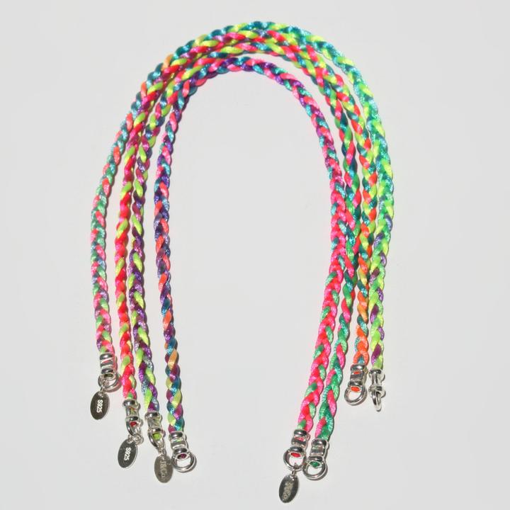 Neon Braided Ankle Bracelet - Sterling Silver Carabiner Clasp, Hand-Braided Satin Cord