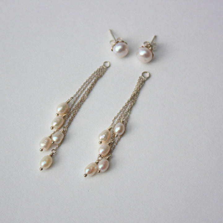 Pearl Cluster Drop Earrings Silver