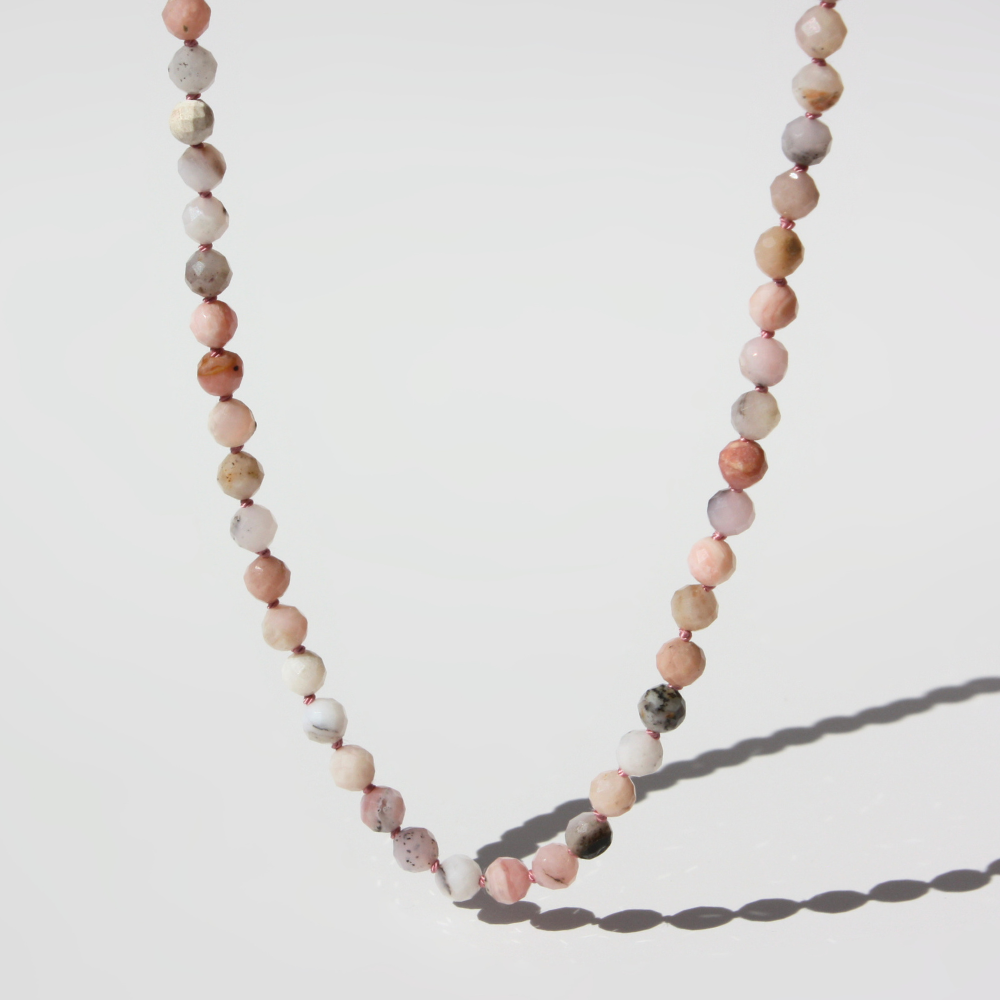Pink Opal Necklace - 4mm Faceted Gemstones Hand-Knotted Silk in Sterling Silver or Gold Filled