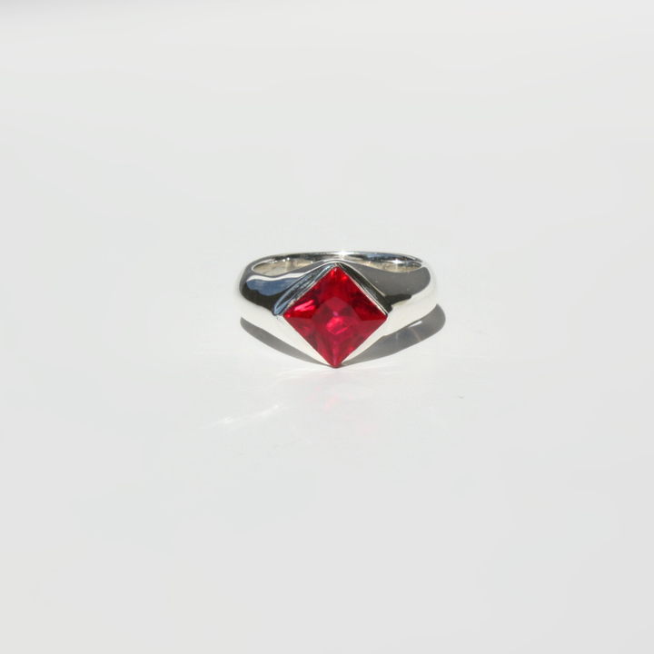 Pure Silver Square Gemstone Ring