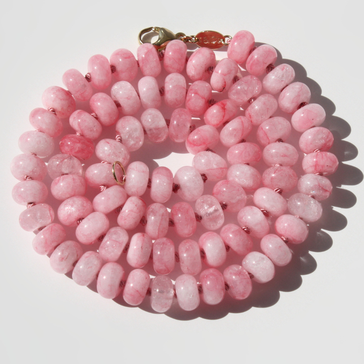 Quartz Crystal Necklace - Translucent Pink or Blue Quartz, Hand-Knotted Silk