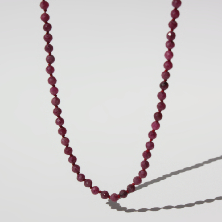 Ruby Necklace - 4mm Faceted Purple-Red Gems with Solid 14K Gold