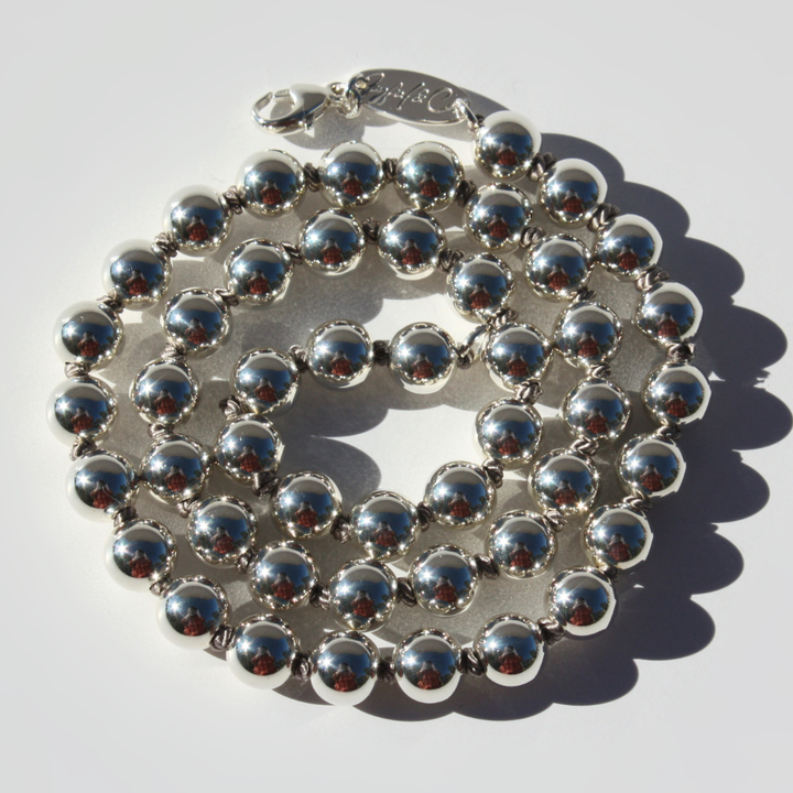 Sterling Silver Silk-Knotted Beaded Necklace — Handcrafted Elegance