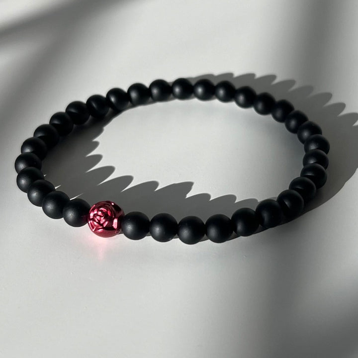 Single Rose Matte Onyx Bead Bracelet