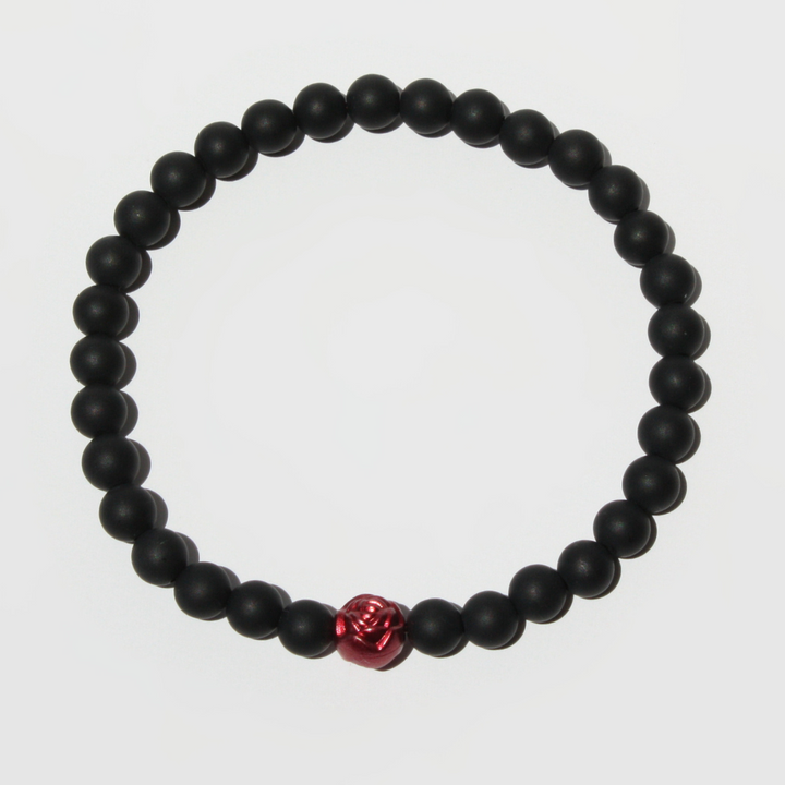 Matte Onyx Bracelet With Pink Rose