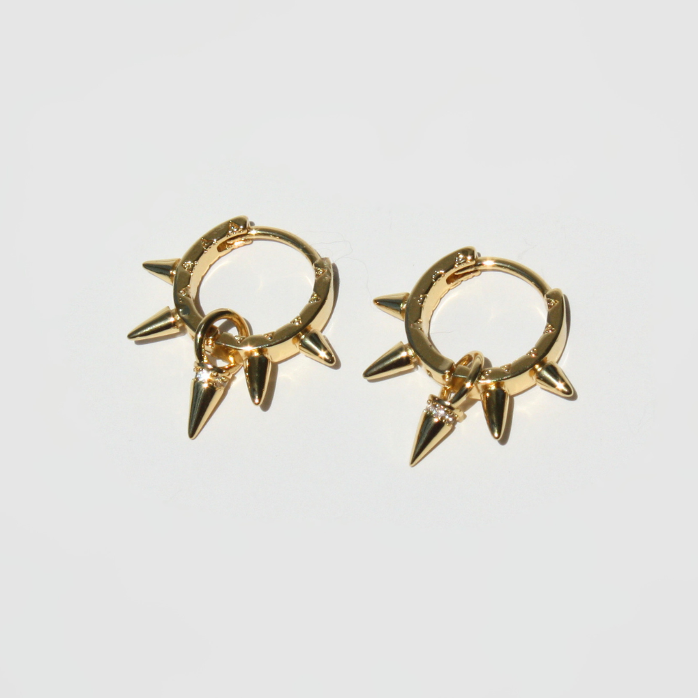 Small Spiked Hoop Earrings - 18K Gold Filled with CZ Crystal Accent