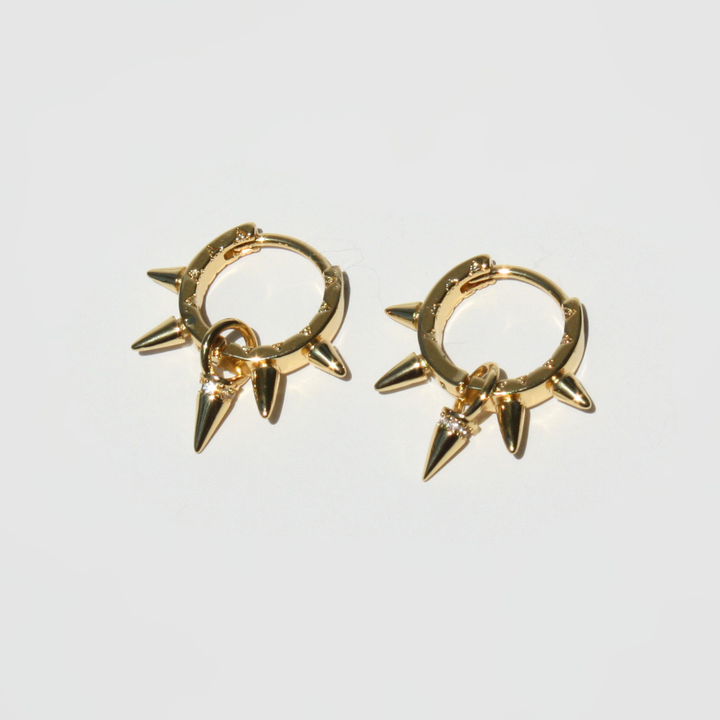 Small Spiked Hoop Earrings - 18K Gold Filled with CZ Crystal Accent
