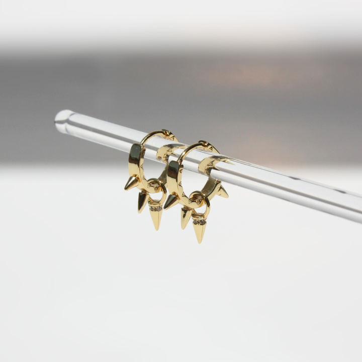Small Spiked Hoop Earrings - 18K Gold Filled with CZ Crystal Accent