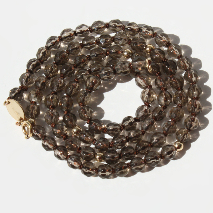 Smokey Quartz Necklace - 4mm Faceted Earth-Tones with 14K Gold Accents