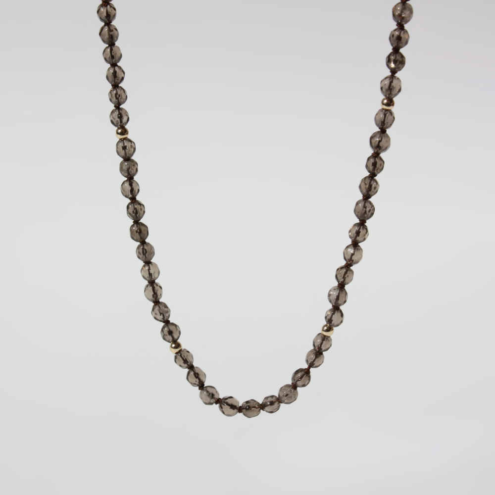 Smokey Quartz Necklace - 4mm Faceted Earth-Tones with 14K Gold Accents