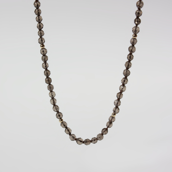 Smokey Quartz Necklace - 4mm Faceted Earth-Tones with 14K Gold Accents