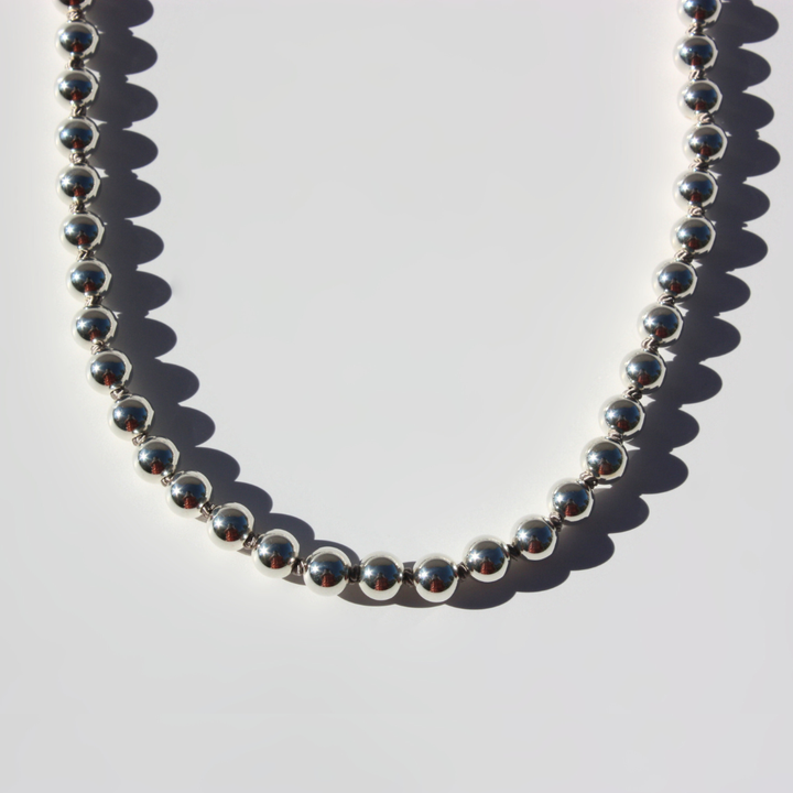 Sterling Silver Silk-Knotted Beaded Necklace — Handcrafted Elegance