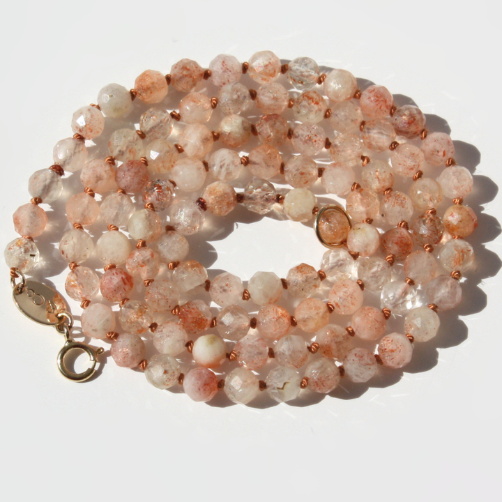 Sunstone Necklace - 4mm Faceted Gemstones Hand-Knotted Silk in 14K Gold or Gold Filled