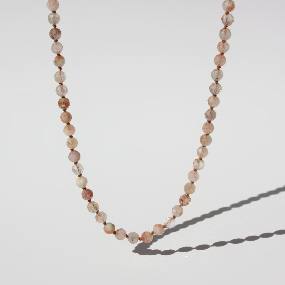 Sunstone Necklace - 4mm Faceted Gemstones Hand-Knotted Silk in 14K Gold or Gold Filled