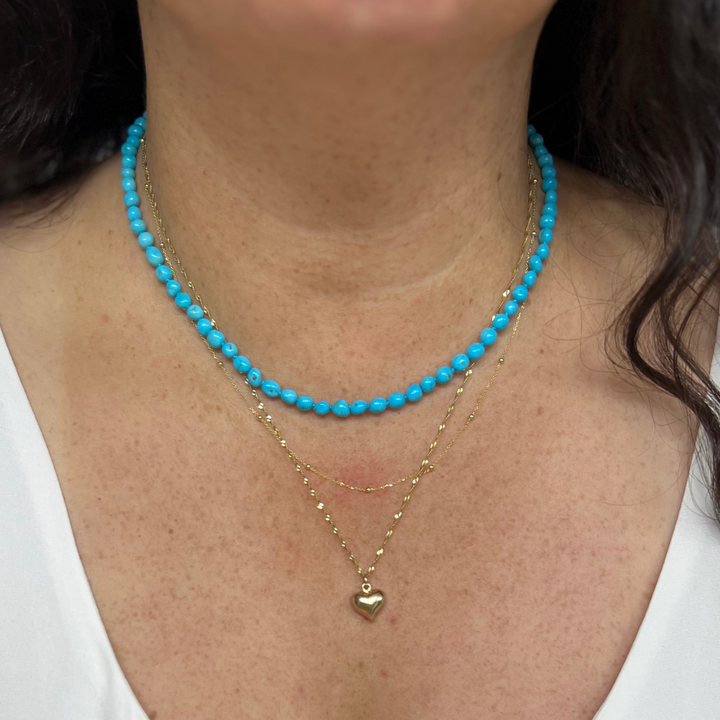 14K Gold And Sleeping Beauty Turquoise Pebble Necklace - Hand-Knotted Silk