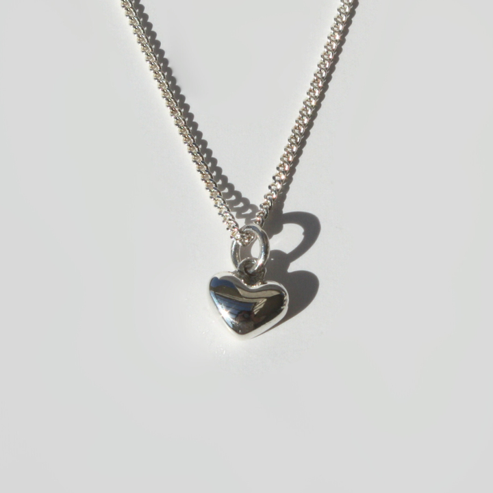 Tiny Sterling Silver Heart Necklace – Dainty Pendant on Curb Chain