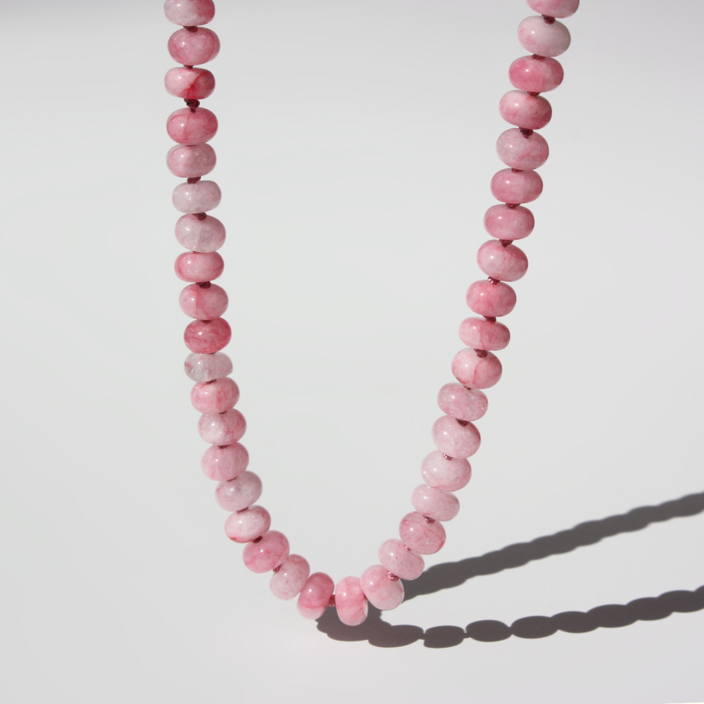 Quartz Crystal Necklace - Translucent Pink or Blue Quartz, Hand-Knotted Silk