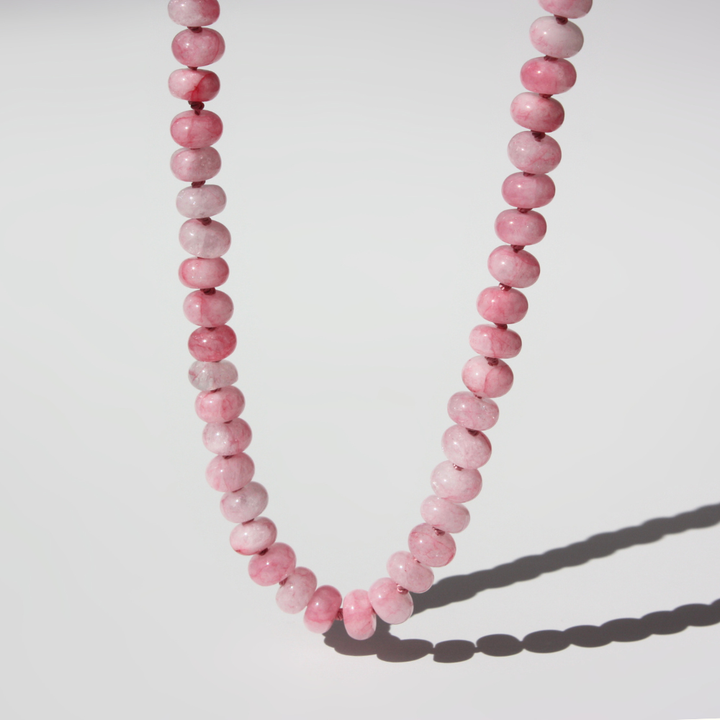 Quartz Crystal Necklace - Translucent Pink or Blue Quartz, Hand-Knotted Silk