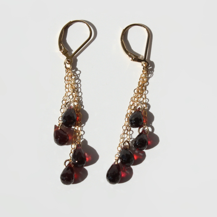 Vintage-Inspired Natural Garnet Drop Cluster Earrings