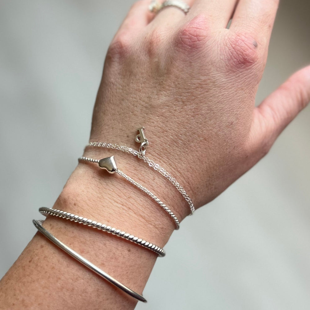 Double Cable Heart Bracelet Silver