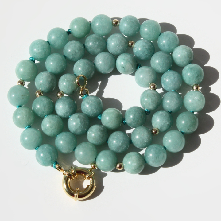 Green Quartz Necklace - Modular 18k Gold Filled Spring Clasp, Hand-Knotted Silk